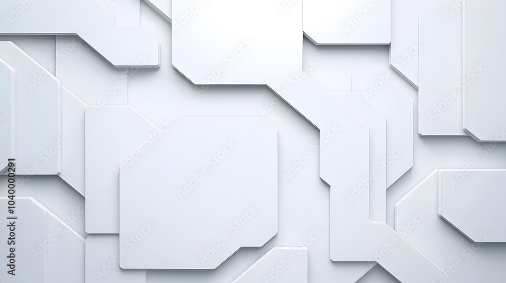 Fototapeta premium Clean white futuristic backdrop with overlapping translucent layers glowing edges and sleek abstract forms for a high tech modern and innovative look