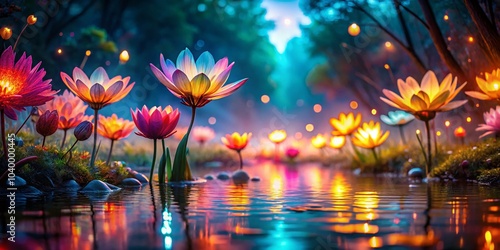 Wallpaper Mural Glowing Otherworldly Flowers by the River - Fantasy Macro Photography Torontodigital.ca