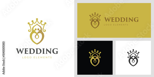 Happy Wedding couple logo icon design with crown Couple love, couple love relation day together family vector logo