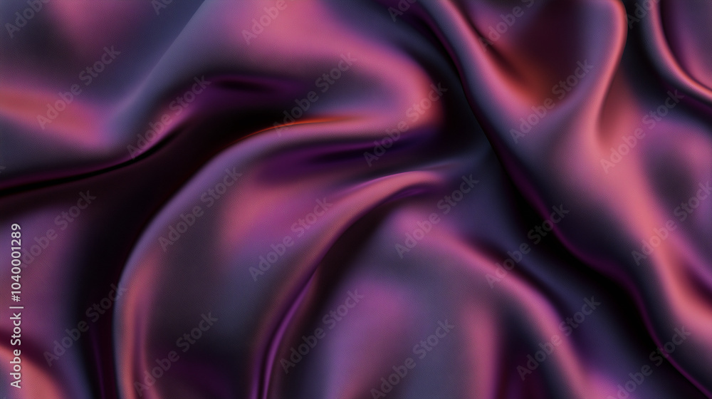 Fototapeta premium Silky fabric in rich shades of purple and black gently draped and illuminated, creating a smooth texture and soft shadows