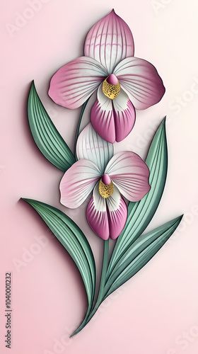 Paphiopedilum Orchids logo 3d vector paper cute