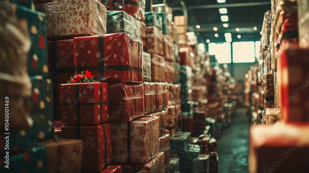 A large pile of Christmas presents stacked on top of each other A large pile of Christmas presents stacked on top of each other