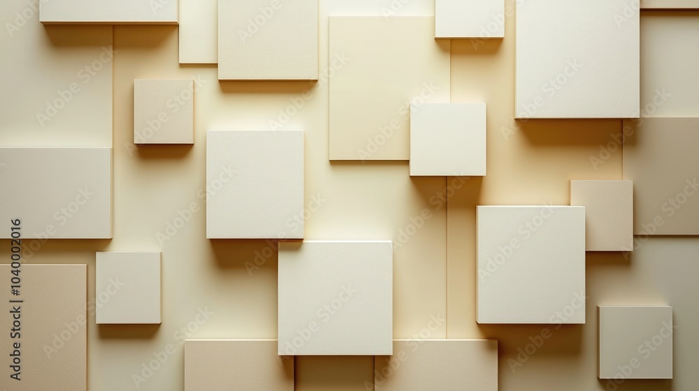 Abstract background with beige squares of different sizes on a light beige wall. Abstract background with beige squares of different sizes on a light beige wall.