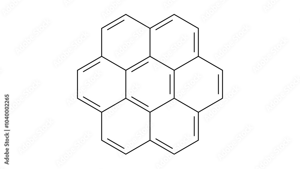 coronene molecule, structural chemical formula, ball-and-stick model, isolated image polycyclic aromatic hydrocarbon coronene molecule, structural chemical formula, ball-and-stick model, isolated image polycyclic aromatic hydrocarbon
