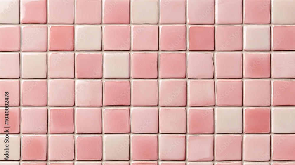 A textured mosaic pattern featuring alternating pink and cream square tiles arranged in a grid format. A textured mosaic pattern featuring alternating pink and cream square tiles arranged in a grid format.