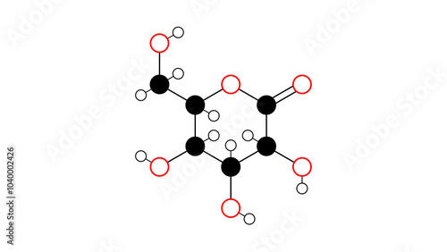 gluconolactone molecule, structural chemical formula, ball-and-stick model, isolated image e575 photo