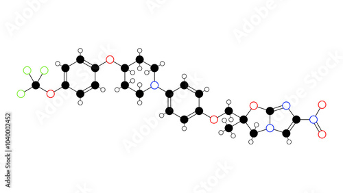 delamanid molecule, structural chemical formula, ball-and-stick model, isolated image antituberculosis medications photo