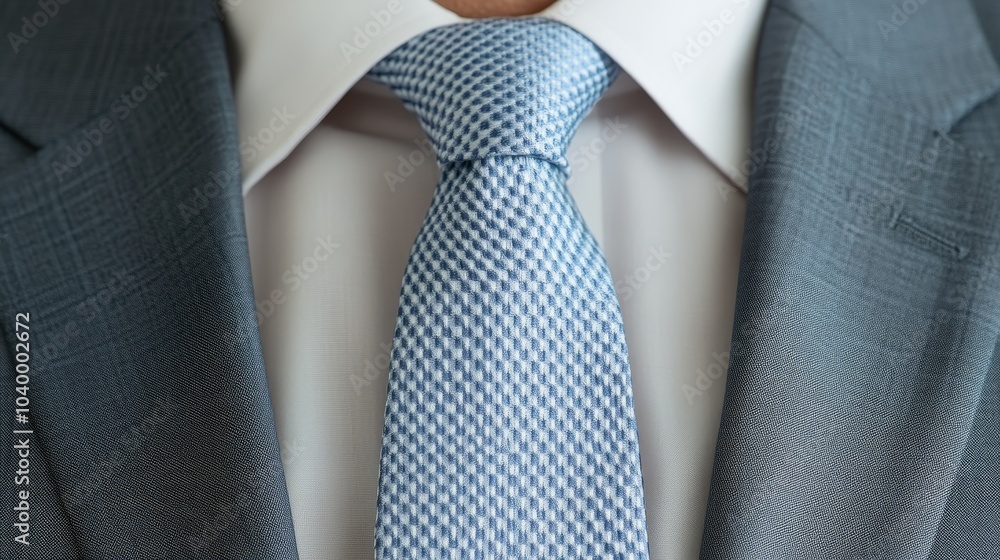 A geometric tie featuring interlocking hexagons in light blue and silver, offering a modern and stylish touch to a business suit, very realistic A geometric tie featuring interlocking hexagons in light blue and silver, offering a modern and stylish touch to a business suit, very realistic
