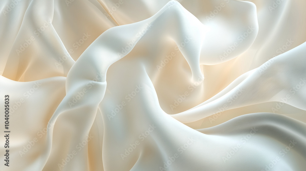 Soft white silk fabric draped elegantly on a light background creating a serene and delicate atmosphere for any setting Soft white silk fabric draped elegantly on a light background creating a serene and delicate atmosphere for any setting