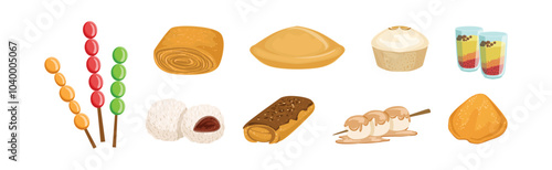 Hong Kong Sweet Street Food and Snack Vector Set