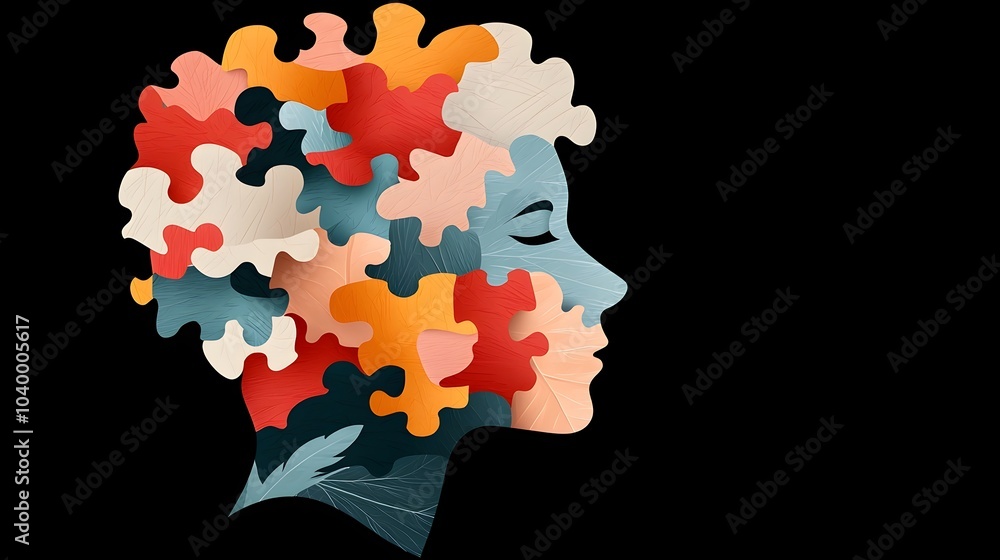 Puzzle Head Symbolizing Mental Health Awareness with Vibrant Colors and Textures This digital art concept represents the complexities and interconnectedness of the mind Puzzle Head Symbolizing Mental Health Awareness with Vibrant Colors and Textures This digital art concept represents the complexities and interconnectedness of the mind