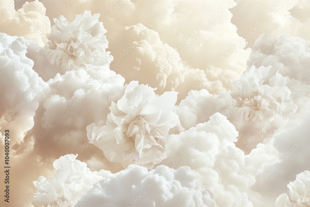 Delicate soft beige clouds blend seamlessly with floral accents in an ethereal atmosphere Delicate soft beige clouds blend seamlessly with floral accents in an ethereal atmosphere