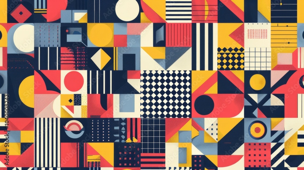 Geometric abstract pattern. Colorful abstract pattern made up of squares, circles, and triangles. Perfect for modern and contemporary designs. Geometric abstract pattern. Colorful abstract pattern made up of squares, circles, and triangles. Perfect for modern and contemporary designs.