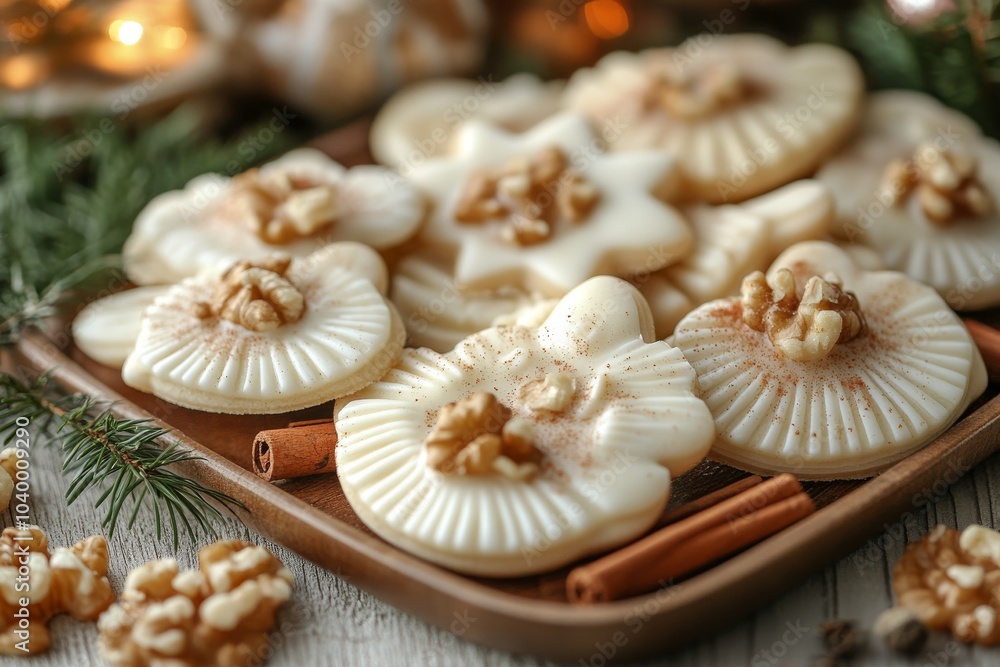Zimtsterne on decorated wood table / Winter - Advent Zimtsterne on decorated wood table / Winter - Advent