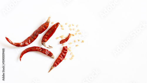 Dried red chili or chilli cayenne pepper isolated on white background cutout