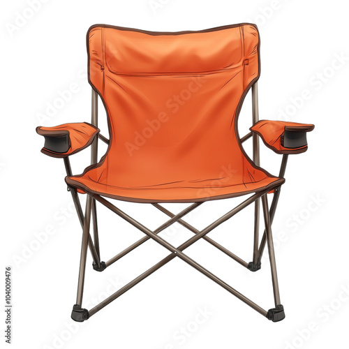 Orange camping chair on a white isolated background.