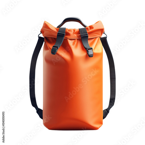 Stylish orange backpack with adjustable straps on a white isolated background. photo