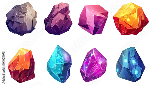 Wallpaper Mural Set of stones, gems, minerals, shiny crystals cartoon game assets, colorful, transparent background Torontodigital.ca