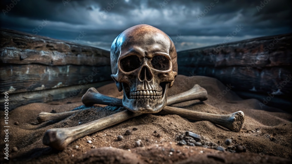 Grunge Skull with Crossbones on Dusty Background for Dark Aesthetic Photography Grunge Skull with Crossbones on Dusty Background for Dark Aesthetic Photography