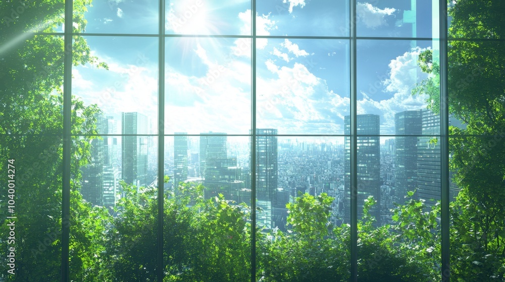 Naklejka premium Serene urban oasis a glimpse into nature and architecture