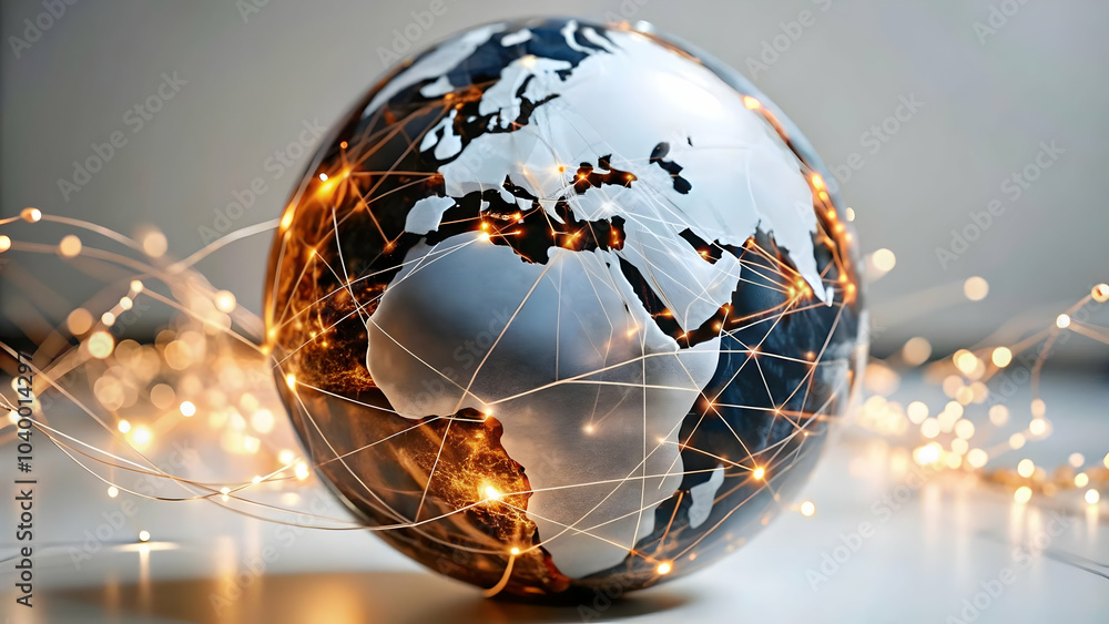 Glossy Earth Image Glowing Data Lines Global Connectivity Dark Background Copy Space Stock Photo Concept Glossy Earth Image Glowing Data Lines Global Connectivity Dark Background Copy Space Stock Photo Concept