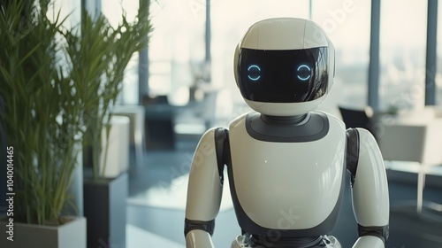 Humanoid Robot Assisting in a Modern Office Environment,Symbolizing the Future of Work