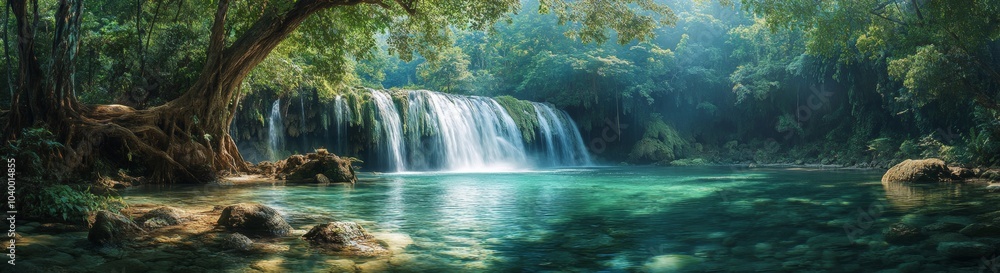 Fototapeta premium A beautiful waterfall surrounded by trees