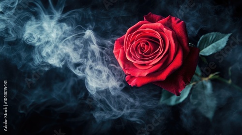 Wallpaper Mural A beautifully elegant red rose surrounded by curling smoke, creating a striking contrast against a deep black backdrop, conveying a sense of romance and mystery Torontodigital.ca