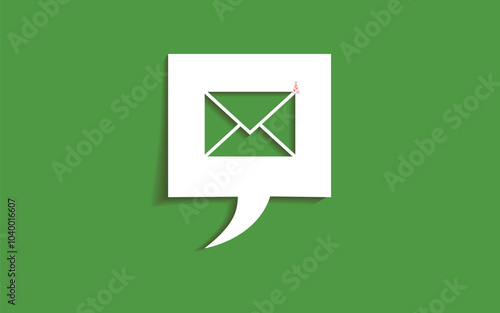 Speech bubble with paper cut out email symbol with Christmas tree. New Year and Christmas celebration concept.