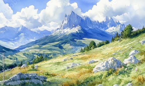 Watercolor View of Mont Aiguille, South Vercors in the French Alps