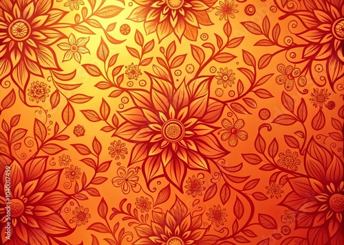Wallpaper Mural Hand Drawn Floral Ornament in Red-Orange Gradient for Modern Minimalist Decor Torontodigital.ca