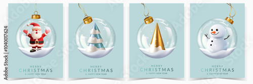 Christmas and New Year greeting cards with christmas balls