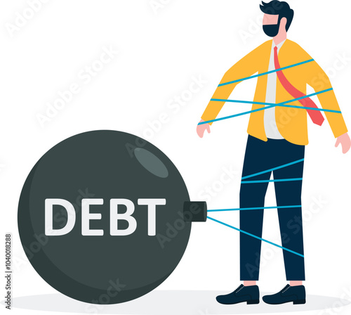 Businessman tied up by debt rope, debt concept, business concept illustration
