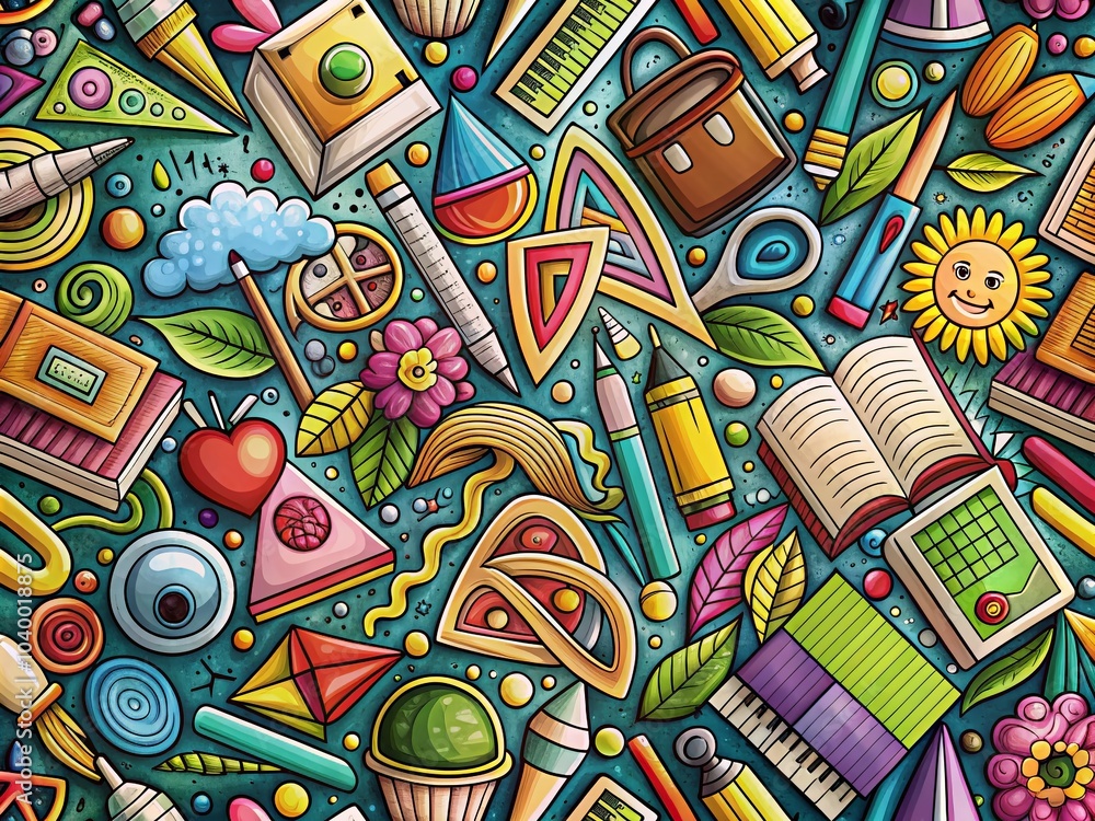 Obraz premium Hand-Drawn School Supplies Pattern for Educational Backgrounds and Design Projects