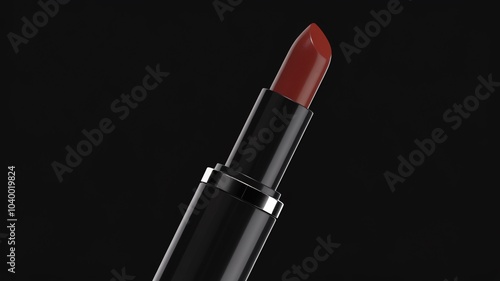 Crimson Desire: A close-up of a sleek black lipstick tube, its rich, crimson shade gleaming alluringly against a dark backdrop. The image evokes a sense of confidence, seduction, and timeless beauty. photo