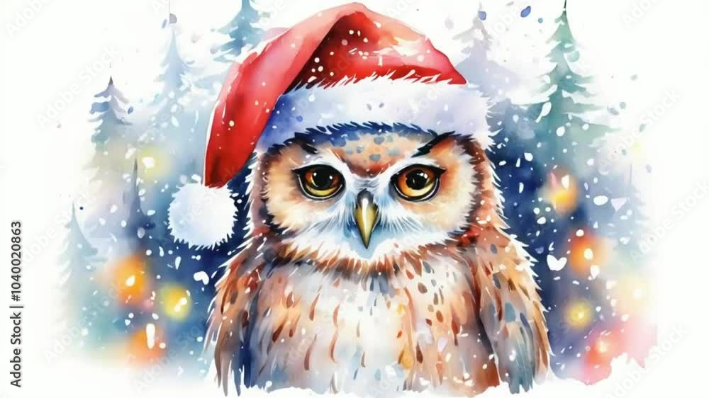Cute Watercolor Christmas Sketch of an Owl in a Red Santa Claus Cap. Whimsical and Festive Holiday Illustration for Seasonal and Decorative Concepts Cute Watercolor Christmas Sketch of an Owl in a Red Santa Claus Cap. Whimsical and Festive Holiday Illustration for Seasonal and Decorative Concepts