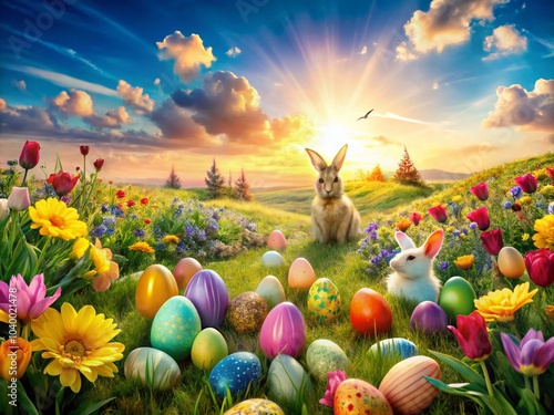 Happy Easter Double Exposure Photography Background for Celebratory Greetings and Spring Festivities