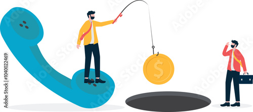 Phone scam, scammer is fishing on phone receiver, 

