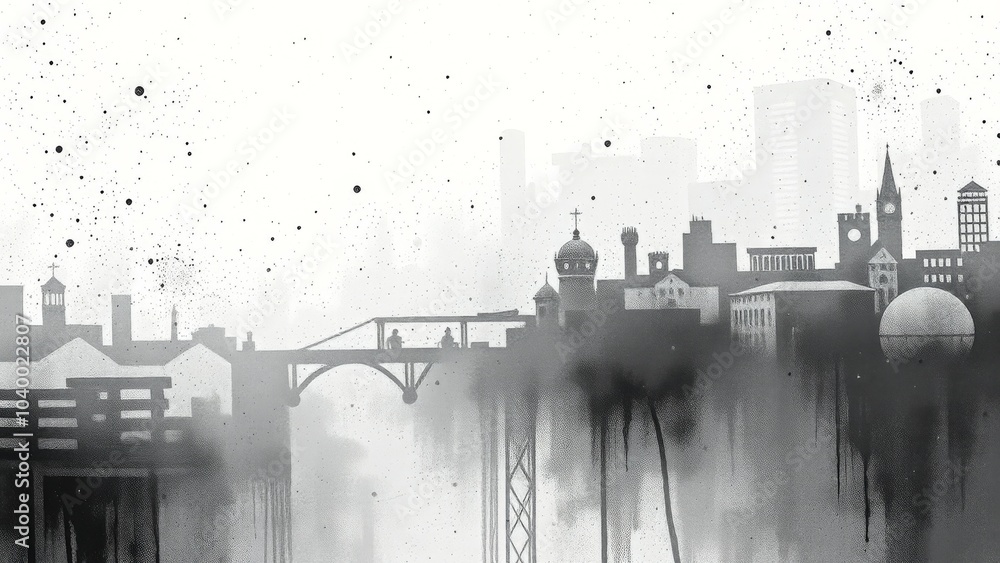 Obraz premium Silhouette of a city with a bridge