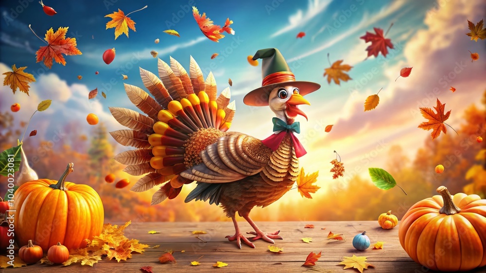 Happy Thanksgiving Cartoon Turkey with Long Exposure Effect for Festive Celebration Happy Thanksgiving Cartoon Turkey with Long Exposure Effect for Festive Celebration