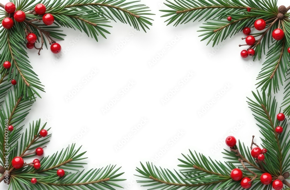 christmas frame with fir branches and cones