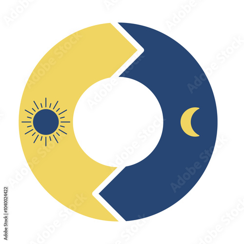 Change day and night cycle, movement path sun and moon icon. 24 clock with time of day. Circle with arrow sun and moon. Vector illustration
