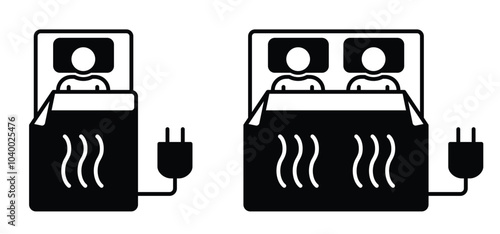 House heating, warm electric blanket icon. Hot heater bed. Folded heating pad, warm electric blanket with heat controls. Temperature, warm comfort. heater and cooling symbol. 