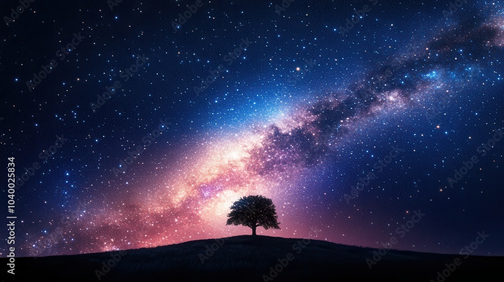 Fototapeta premium Stars in Night Sky Above Lone Tree Landscape