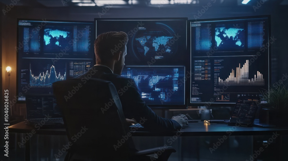 Businessman working with holographic dashboard analysing finance sales data, business growth graph chart and block chain technology. Businessman working with holographic dashboard analysing finance sales data, business growth graph chart and block chain technology.