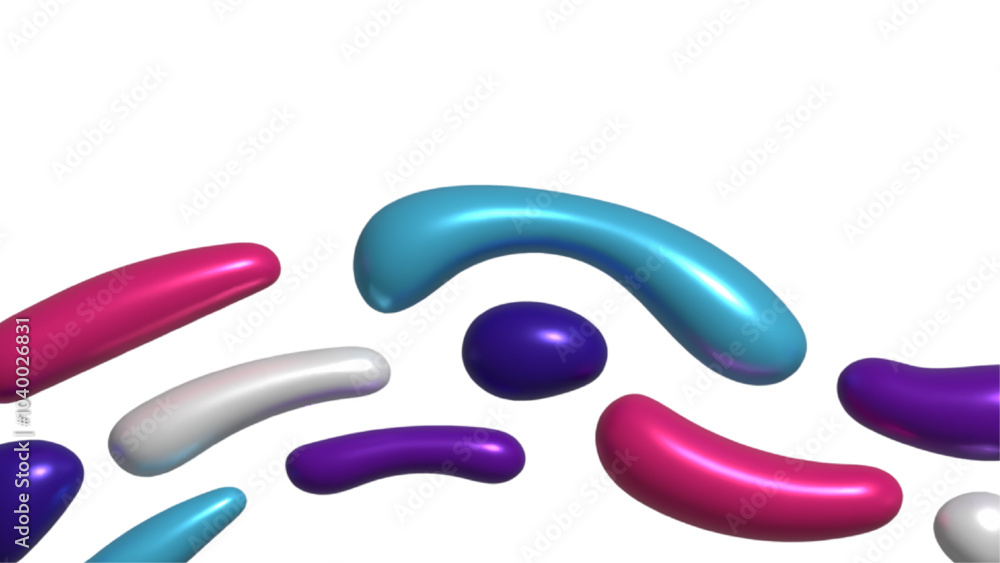 Dynamic 3D abstract wavy background, inflated balloon like forms in blue and purple colors, fluid shapes create a sense of motion and depth Dynamic 3D abstract wavy background, inflated balloon like forms in blue and purple colors, fluid shapes create a sense of motion and depth