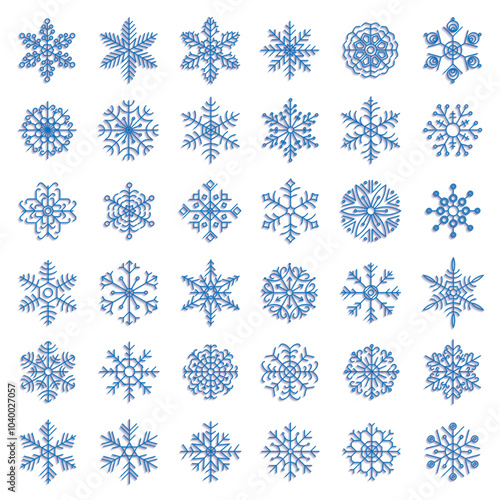 Origami snowflakes on a white background. Vector illustration. Sketch for creativity.