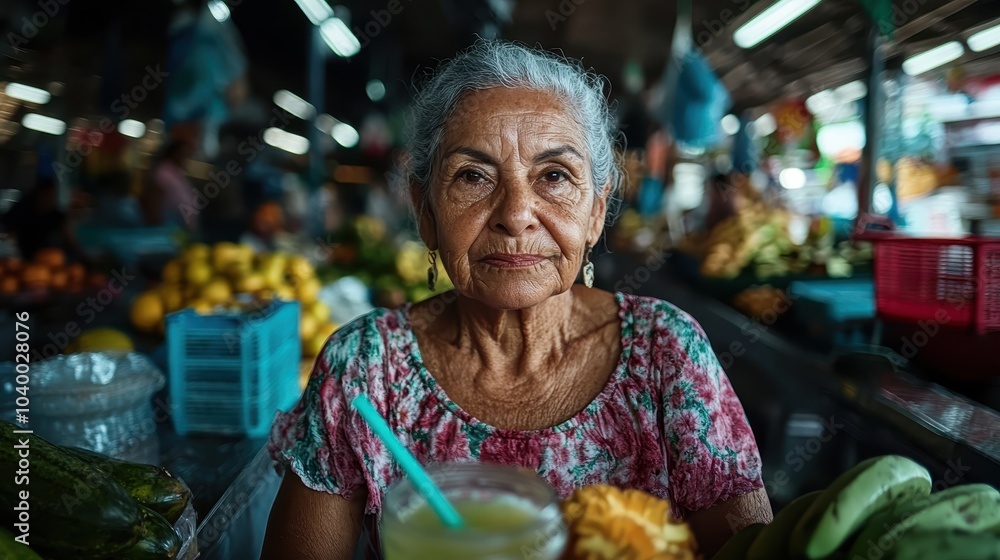 An elderly woman is at a bustling market surrounded by fresh produce, depicting a vibrant community and a sense of tradition amidst colorful fruits and vegetables. An elderly woman is at a bustling market surrounded by fresh produce, depicting a vibrant community and a sense of tradition amidst colorful fruits and vegetables.