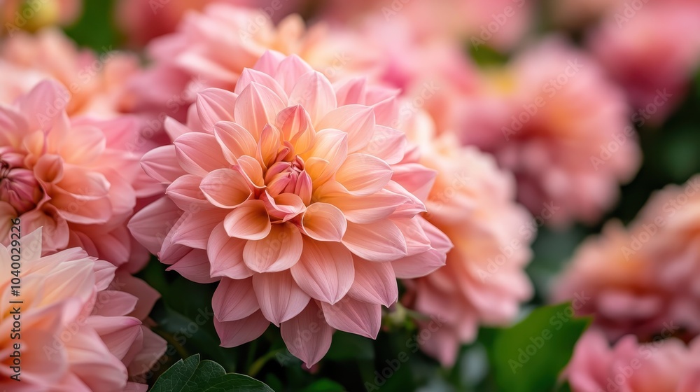 A stunning display of blooming dahlia flowers with soft pink hues set against lush green foliage, emphasizing their exquisite beauty and delicate petals. A stunning display of blooming dahlia flowers with soft pink hues set against lush green foliage, emphasizing their exquisite beauty and delicate petals.