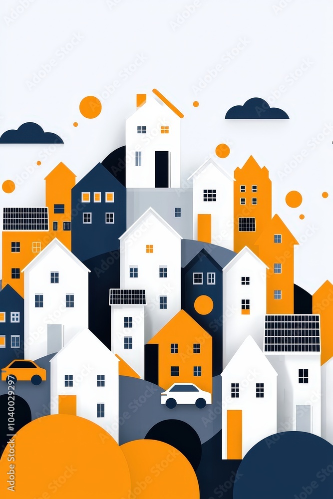 A vibrant paper cutout illustration of a whimsical cityscape, showcasing colorful houses and trees in a playful design, perfect for modern decor. A vibrant paper cutout illustration of a whimsical cityscape, showcasing colorful houses and trees in a playful design, perfect for modern decor.